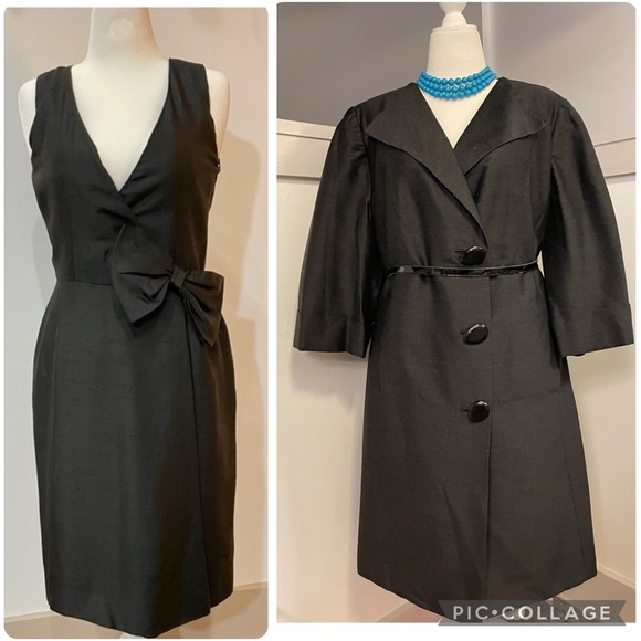 Vintage 2-pc Silk Sheath Cocktail LBD & Overcoat Set Bundle Size 8-10, Medium - Picture 1 of 16